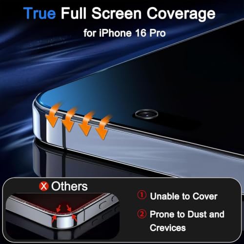 Image of Ferilinso Privacy Screen Protector for iPhone 16 Pro, Tempered Glass | 3 Pack, 9H Hardness, Military-Grade Shatterproof, Case Friendly, Easy Installation Bubble Free, with Camera Lens Protectors