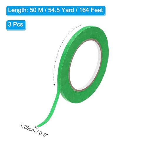 Image of PATIKIL Masking Tape 0.5 Inch x 55 Yard, 3 Roll General Purpose Adhesive Painting Tape Painters Tape for Arts Crafts Label, Green