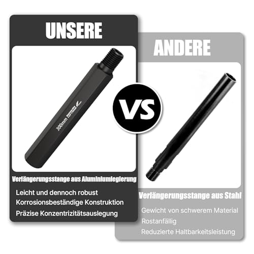 Vearter 200mm Diamantbohrer Verlängerung mit 1-1/4\-7 UNC, Verlängerungsstange aus Aluminiumlegierung für Bohrkrone, zum Bohren tieferer Löcher in Beton und Mauerwerk