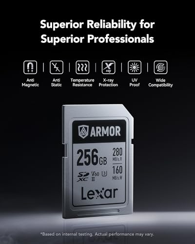 Image of Lexar ARMOR SILVER PRO SD Card 256GB, UHS-II SD Memory Card, Stainless Steel, C10, U3, V60, 6K UHD Video, up to 280MB /s Read, 160MB /s Write, SDXC Card for DSLR /Camera /Photographer /Videographer