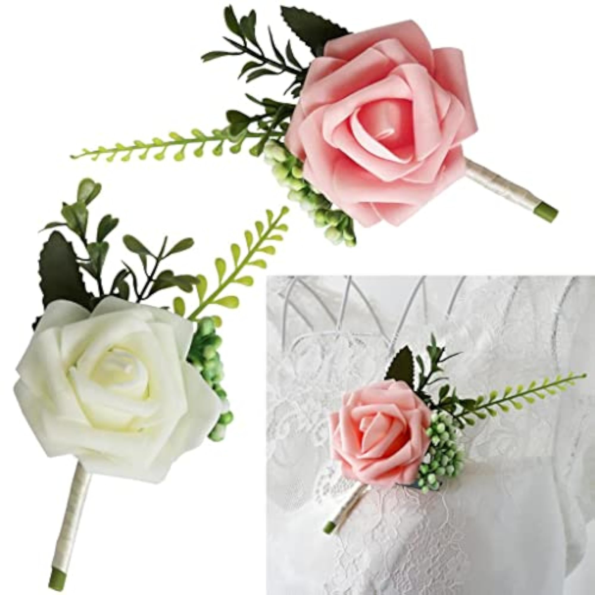 35xPE Artificial Rose Flowers Corsages for Wedding Party