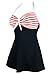 COCOSHIP Black & Red White Striped Vintage Sailor Pin Up Swimsuit One Piece Skirtini Cover Up Swimdress L(FBA)