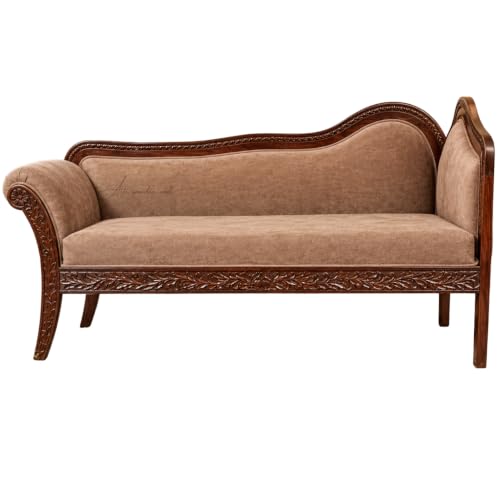 Image of Victorian Style Chaise Lounge, Tufted Cream Upholstery, Mahogany Wood Frame, Classic Living Room Furniture (Dark Walnut Brown)