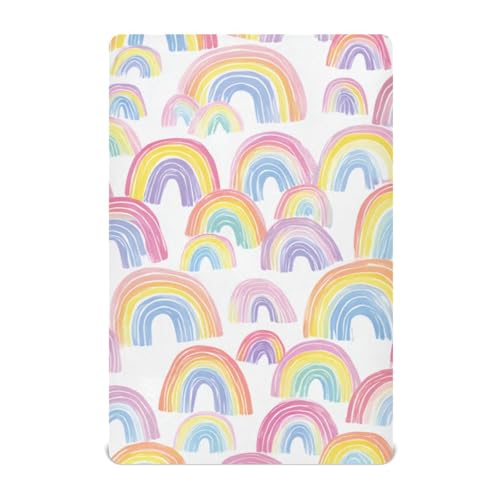 Image of Crib Sheet Breathable Soft Crib Mattress Sheet for Baby Toddler Boys Girls Fitted Crib Sheet Fit Standard Crib Mattress 52 x 28 Inch Gradient Cute Rainbows