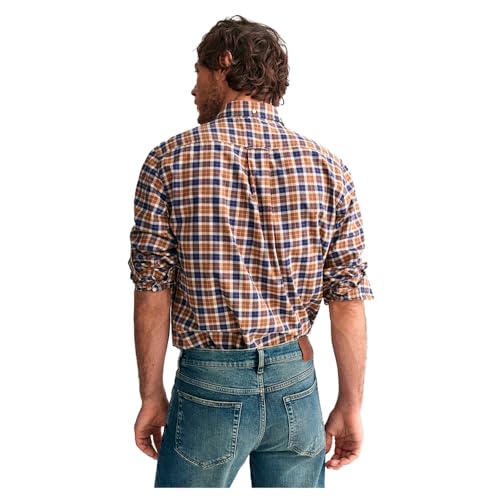 Gant Para Hombre. 3240194 Camisa Regular Fit De Sarga Ligera A Cuadros MarróN (S), Casual, AlgodóN, Manga Larga - 2