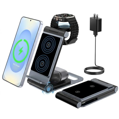 Wireless Charger for Samsung 3 in 1 Wireless Charging Station Foldable Wireless Charger Stand for Samsung S26 S25 Ultra S24 S23 S22 S21 / Z Flip/Z Fold Series for Galaxy Watch 8/7/6/5/4/ Galaxy Buds