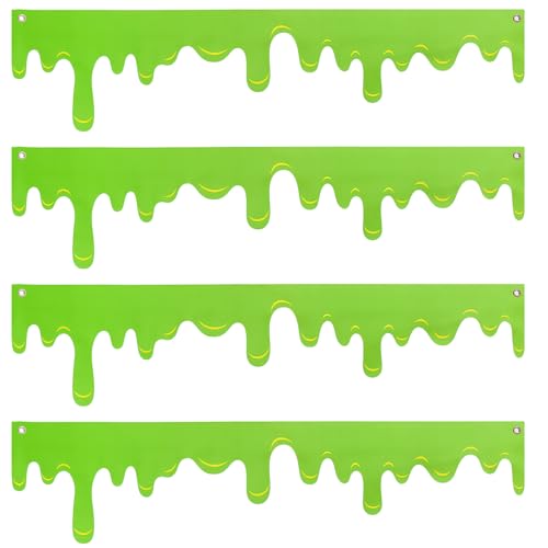 Panelee 4 Pack Halloween Green Slime Banner 51.2 x 13 Inch Halloween Themed Party Hanging Backdrop Decoration Slime Roof Fence Signs Decor for Indoor Outdoor Eaves Doorways Windows Balcony (Green)