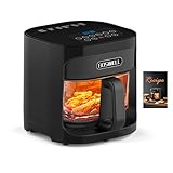 BOSWELL Glass Air Fryer, 4.5QT Transparent Fry Bowl, Circulating Heating, Non Toxic, Large Capacity Air Fryer Roast, Temperature Control Dishwasher Safe (Black)