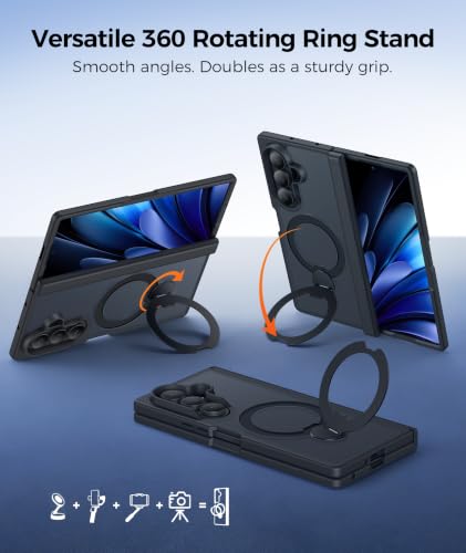 Image of FNTCASE for Samsung Galaxy Z-Fold-8-Ultra Case: Z Fold7 Case [360 Spin Magnetic Stand] [Fit for Magsafe] [Hinge Protection & Screen Protector] Translucent Matte Military Grade Shockproof Cover - Black