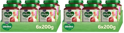 Blédina Tarritos de Manzana, Fresa y Pera para Bebé. Tarritos Blédina con Vitamina C y Sin Azúcares Añadidos. Alto contenido en fibra y Sin Lactosa. Desde los 6 Meses, Pack 6x200g (Paquete de 2)