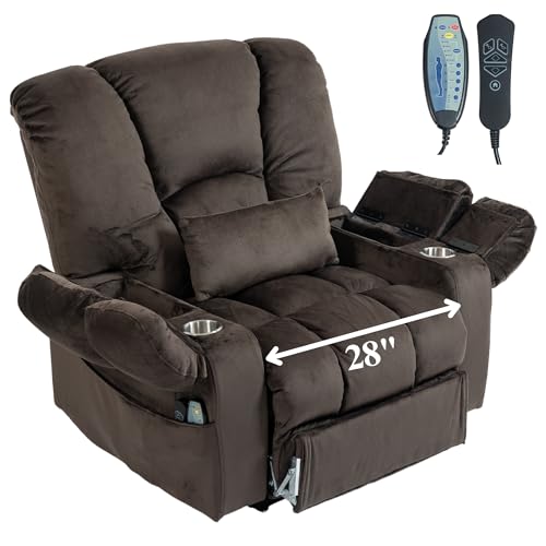 Big Man 500 lbs Power Lift Recliner for Big & Tall Elderly Adults 28 Inch Wide Seat, Lay Flat Lift Recliner Chair with Extended Footrest, Heat Massage, USB Type-C, Flip Arm Storage & Cup Holders
