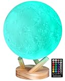 GROPINFLY Moon Lamp, Sliding Control Moon Night Light, Kids Night Light, 16 Colors Moon Light with Unique Stand, Remote&Sliding Control, Timing, USB Rechargeable, Gift for Kid Friend Lover, 6 in