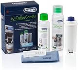 Kit de Mantenimiento para Cafetera DeLongui CoffeeCareKit - Incluye Eco Multiclean 250 ml, Tira de Prueba de Agua y Paño de Microfibra