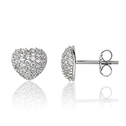 Eye Candy Damen-Ohrstecker Herz 925 Sterling Silber rhodiniert mit 33 weißen Zirkonia Steinen 9mm ECJ-ER0015 Cover