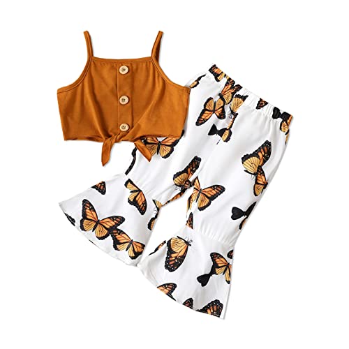 Image of PATPAT Infant Baby Girl Cami Romper Bodysuit Tops Flared Bell Bottom Pants Leggings 2Pcs Outfits