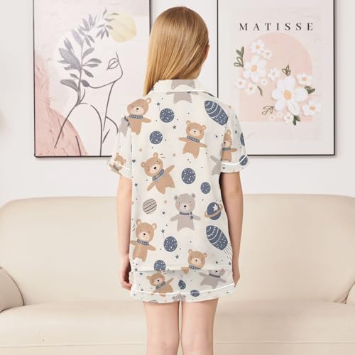 ALAZA Space Solar System Planet Bear Pajamas Satin Pajama Set Short Sleeve Button Down Sleepwear4
