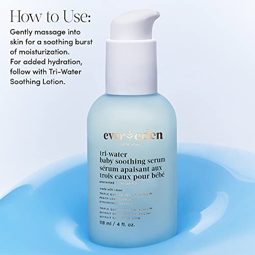 Image of Evereden Tri-Water Baby Kids Serum, Unscented, Gentle, Dermatologist-Tested | Gentle Fragrance-Free Formula for Delicate Baby Kids Skin, After-Sun Moisture, Clean & Vegan Ingredients, EWG Verified