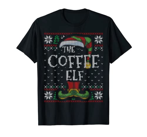 Coffee Elf Family Christmas Matching Ugly Sweater Pajama Camiseta