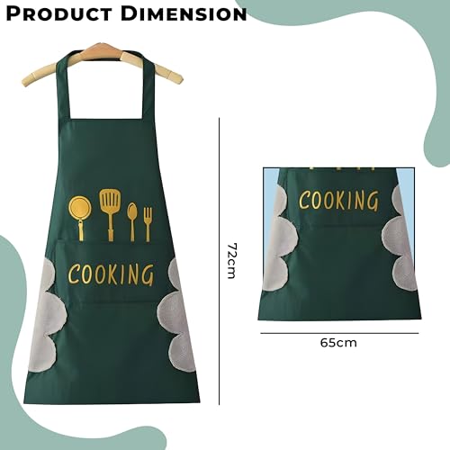 Image of Kraptick Kitchen Apron - Comfortable Cooking Waterproof Apron for Men and Women With Pocket and Side Coral Velvet for Wiping