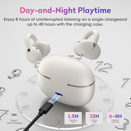 OHAYO A7 Open Ear Kopfhörer Bluetooth 5.4 Sport: 4.7g Leichtgewicht – Physikalische Tasten, 12mm Doppeltreiber HiFi + IPX6 Schweißschutz, 6.2h Echtzeit-Akku, White – Bild 4