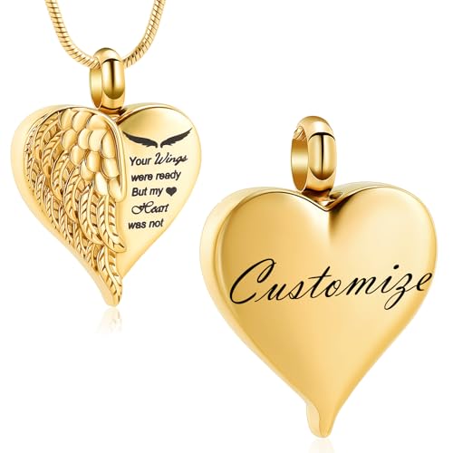 Rstnxnnl Amor Corazón Cremación Joyería Urna Collares Ala Urna Collares para Cenizas Colgante Memorial para Mujeres Hombres Regalos con Kit de embudo y bolso(personalizar)