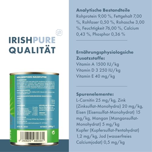 Irish Pure Premium Junior Nassfutter für Hunde | 6 x 390g | irisches-Huhn | Vitamine | Getreidefrei | Sensitiv | mit Superfood Kelp-Alge | Nassfutter für alle Rassen
