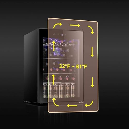 Image of Antarctic Star 36 Bottle Wine Cooler /Cabinet BeverageRefrigerator Small Mini Wine Cellar Beer Soda Bar Fridge Quiet Operation Compressor Adjust Temperature Freestanding Black, 4.4 Cu. ft