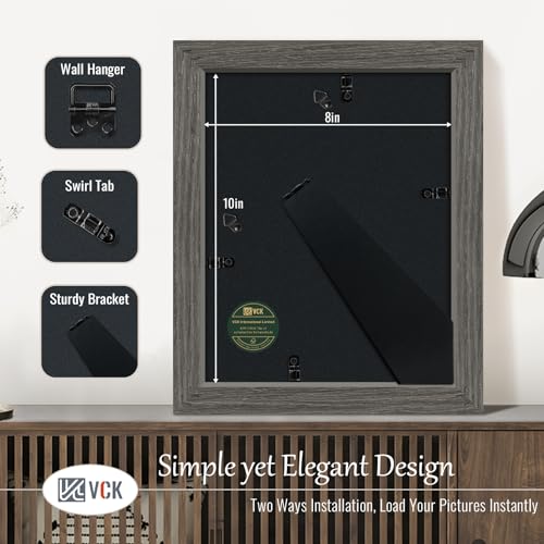 Image of VCK 8x10 Picture Frame Set of 3, Gray Grey Wood Frames, Gallery Wall Decor Photo Frames for Wall Mounting Horizontally or Vertically
