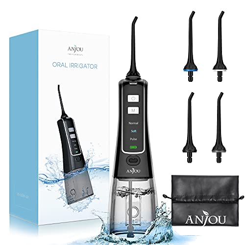 Water Flosser Cordless for Teeth, Anjou 300ML Professional Dental Oral Irrigator, Portable and Rechargeable IPX7 Waterproof Powerful Battery Life Teeth Cleaner for Home Travel, Braces and Bridges Care