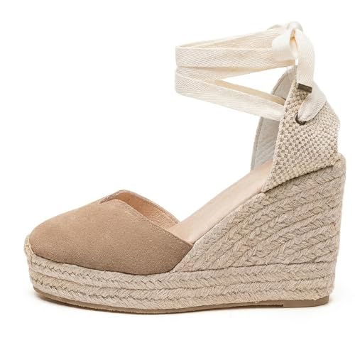 Image of Womens Espadrille Wedge Sandals Closed Toe Platform Lace Up Ankle Strap Slingback Summer Dress Shoes