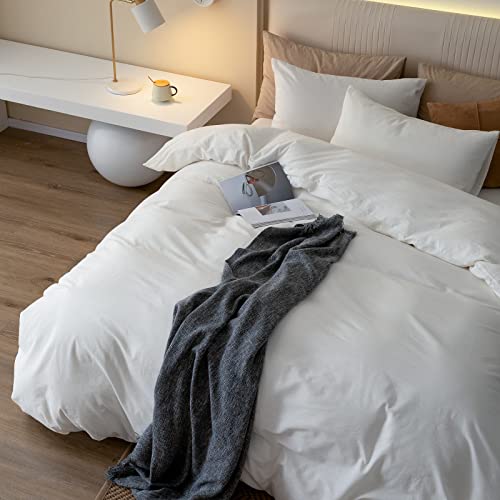 JIYUAN Queen Washed Cotton Duvet Cover Set, 3-Piece, Relaxed Linen Feel by JIYUAN - Used condition - Image 3