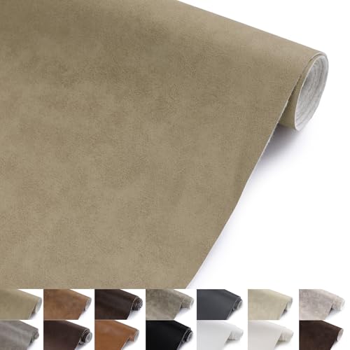 Faux Leather Vinyl Upholstery Fabric by The Yard 1.3mm Thick Soft Anti-Scratch Durable Marine Vinyl Fabric Synthetic Leather for Sofa Bags Chairs Car Seats DIY Crafts 1 Yard Cut 55 x 36 (Oatmeal)
