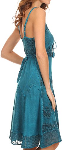 Sakkas Stonewashed Rayon Adjustable Spaghetti Straps Mid Length Dress3