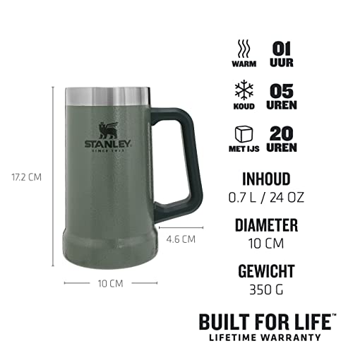 Stanley Classic Vacuum Stein 0.7L Hammertone Green - Houdt bier 7 Uur Koud - Bierpul van roestvrijstaal - Dubbelwandige Isolatie - Lekvrij - Vaatwasserbestendig - Image 4