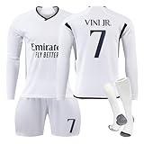 ⚽⚽ 24, rm-5 Leibchen Fussball Herren, Fußballtrikot Für Kinder 23/24 Heim Auswärts Trikot Nr.7 Vinicius Jr Fußball R.Madrid Auswärtstrikot Trainingsanzug Sportshirt Herren Set R.Madrid Trikot Kinder,23/24 Neue Saison Hause/Auswärts Fußball Trikots Langarm, Fussball Shirts Shorts und Socken Set für Kinder/Erwachsene,Fußball Trainingstrikots für Jungen/Herren