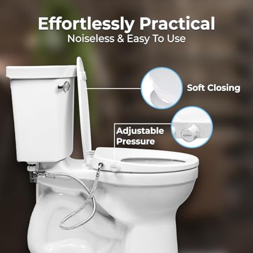 Image of GenieBidet Bidet Toilet Seat Elongated - Dual Nozzles with T adapter & Bottle - Adjustable Water Pressure & Slow Close Bidet Seat Elongated with No Wiring & Easy Installation