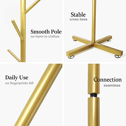 Jolitac Modern Metal Coat Rack In Gold Free Standing 7 Hooks Hall Tree In Corner, Hat Hanger & Coat Racks Stand Entryway Organizer For Clothes, Bags, Umbrella (Golden) #TOP4