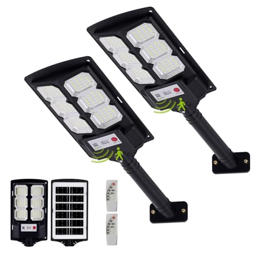 Solar Street Lights Outdoor, 8500K Solar Outside Light, LED Dusk to Dawn Flood Waterproof Lighting with Motion Sensor and Remote Control Security Lights for Parking Yard Path