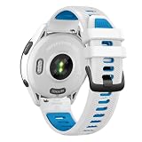 22mm Quick Release Watch Band for Garmin Forerunner 265/Forerunner 255/Vivoactive 4/Venu 3/Venu 2 - Soft Silicone Replacement Band Watch Strap (White/Blue)