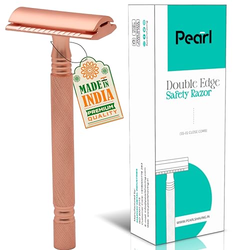 Image of Pearl Shaving Double Edge Safety Razor (Rose Gold) - Best Shaving Razors for Men | Classic & Traditional shaving Kit for Men | Premium blade razors | Holi Gift Option