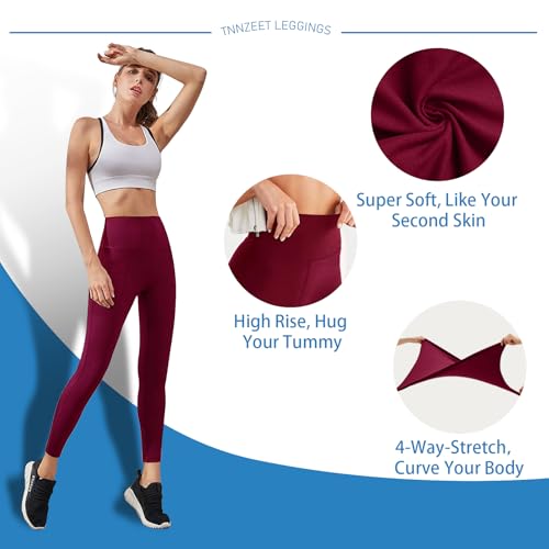 High Waisted Leggings for Women - No See Through Tummy Control Cycling Workout Yoga Pants with Pockets Reg & Plus