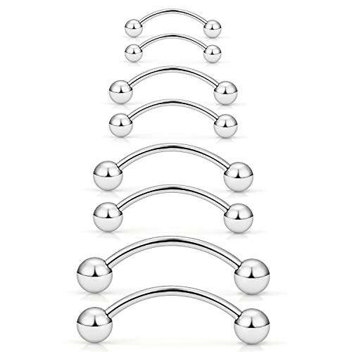 Ocptiy 20G 16G 14G 12G Eyebrow Rook Daith Piercing Jewelry 316L Surgical Steel Vertical Lip Labret Belly Button Ring Snake Eyes Tongue Ring Curved Barbell 6mm(1/4