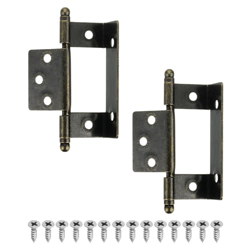 QUARKZMAN 2pz Cerniere per Mobili a Incasso Completo, 3,4x0,9 Pollici Cerniera a Punta Asse Lungo Parziale Avvolgente Vintage Cerniera per Mobili a Incasso con Viti, Bronzo