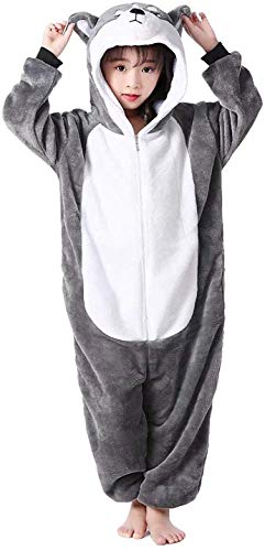LATH.PIN Ensemble de Pyjama Grenouillère Costume Cosplay Onesie Animaux en Flanelle Fille Garçon Cadeau Noel (Hauteur 140-150cm(Etiquette Tailleur125), Husky...