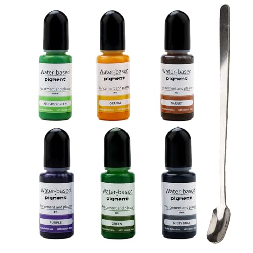 Nurila Farbpigmente für Gießpulver, Farbe für Gießpulver, 6 Farben Flüssiger Farbpigmente für Gießpulverinklusive mit 15cm Edelstahl Rührlöffel, DIY Produktion Zementbeschichtung Farbige Pigmente