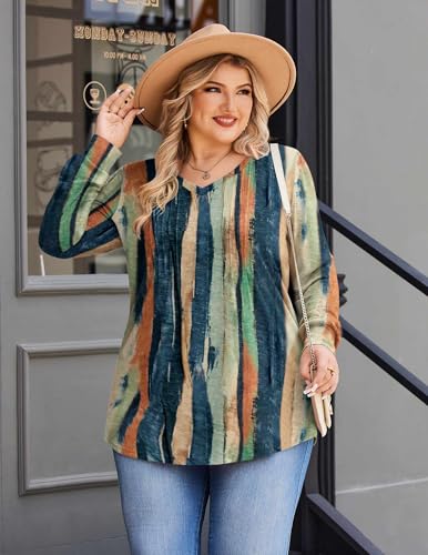 Image of IN'VOLAND Womens Plus Size Shirts V Neck Puff Long Sleeve Tops | Loose Fit, Dressy Casual Blouse, Pleated, Fall Outfits, Business Work TShirts, Basic Tees