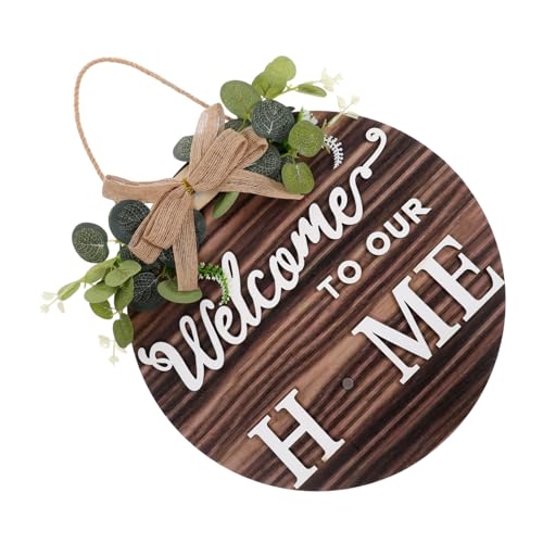 Placa de bienvenida PRETYZOOM: letrero de madera rústico e intercambiable para colgar en la puerta 2