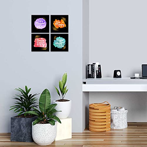 Image of ArtX Paper Motivational Quotes Keep Moving Wall Art Painting, Framed Paintings For Home Office Decor 20 X 20 inches (Combined), 10.0 X 10.0 each, Multicolor Posters With Frame, Set of 4