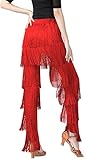 Women Latin Dance Pants Fringe Tango Salsa Pants Tassel Practice Ballroom Pants Dancing Performance Trousers Red L