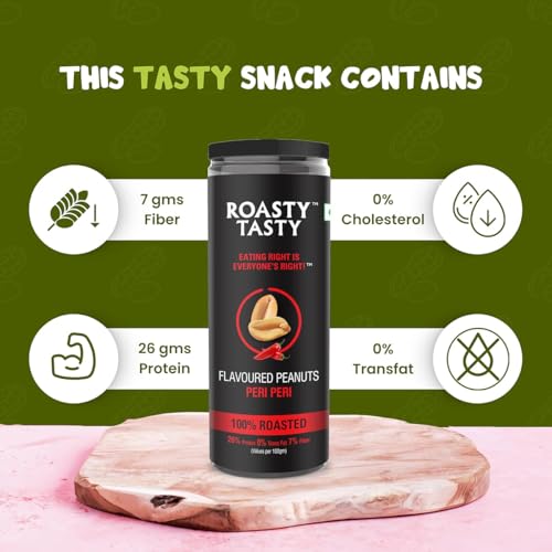Image of Roasty Tasty Peri Peri Flavour Roasted Peanuts|Healthy Snacks|Rich In Protein & Fibre|Roasted, Not Fried Snacks|Healthy Food|Namkeen Peanuts|Crunchy Masala Peanuts|Pack Of 2 (150G Each)